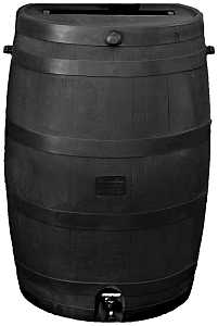 RTS 551000300A8000 Rain Barrel, 50 gal Capacity, Plastic, Black