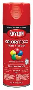Krylon K05503007 Enamel Spray Paint, 12 oz Can, 25 sq-ft Coverage Area, Solvent Base, Gloss, Banner Red