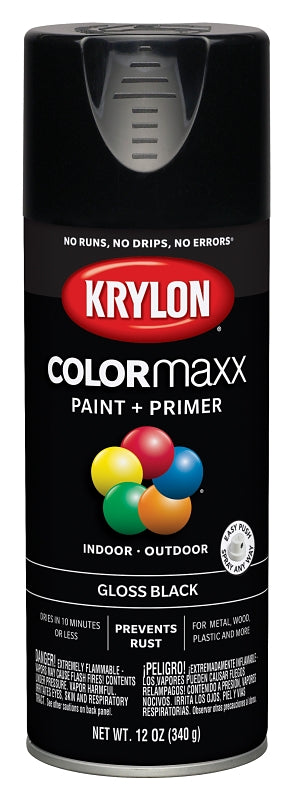 Krylon K05505007 Enamel Spray Paint, 12 oz Can, 25 sq-ft Coverage Area, Solvent Base, Gloss, Black