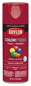 Krylon K05511007 Enamel Spray Paint, 12 oz Can, 25 sq-ft Coverage Area, Solvent Base, Gloss, Cherry Red
