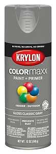 Krylon K05513007 Enamel Spray Paint, 12 oz Can, 25 sq-ft Coverage Area, Solvent Base, Gloss, Classic Gray
