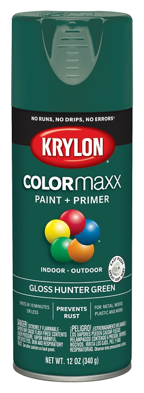 Krylon K05523007 Enamel Spray Paint, 12 oz Can, 25 sq-ft Coverage Area, Solvent Base, Gloss, Hunter Green