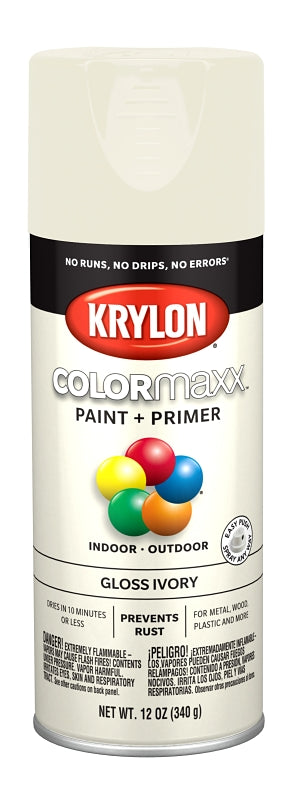 Krylon K05524007 Enamel Spray Paint, 12 oz Can, 25 sq-ft Coverage Area, Solvent Base, Gloss, Ivory