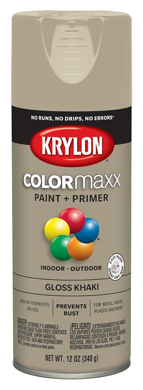 Krylon K05526007 Enamel Spray Paint, 12 oz Can, 25 sq-ft Coverage Area, Solvent Base, Gloss, Khaki