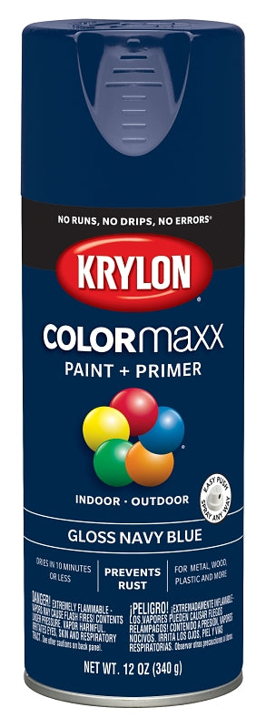 Krylon K05529007 Enamel Spray Paint, 12 oz Can, 25 sq-ft Coverage Area, Solvent Base, Gloss, Navy Blue