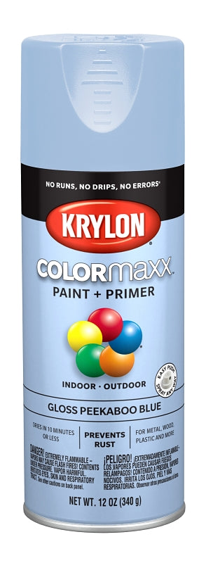 Krylon K05530007 Enamel Spray Paint, 12 oz Can, 25 sq-ft Coverage Area, Solvent Base, Gloss, Peekaboo Blue