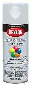 Krylon K05531007 Enamel Spray Paint, 12 oz Can, 25 sq-ft Coverage Area, Solvent Base, Gloss, Pewter Gray