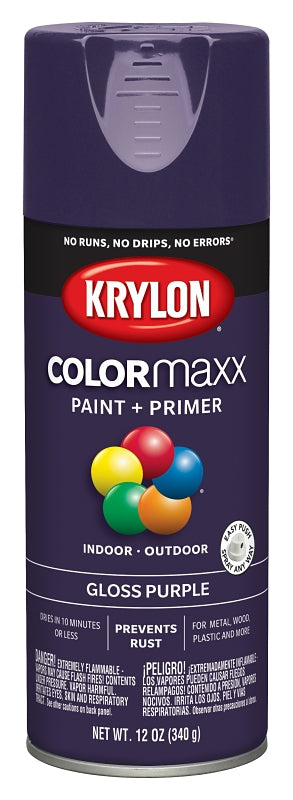 Krylon K05533007 Enamel Spray Paint, 12 oz Can, 25 sq-ft Coverage Area, Solvent Base, Gloss, Purple