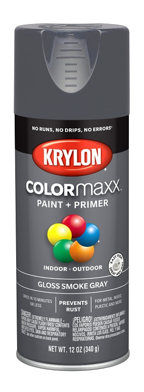 Krylon K05539007 Enamel Spray Paint, 12 oz Can, 25 sq-ft Coverage Area, Solvent Base, Gloss, Smoke Gray