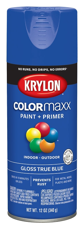 Krylon K05543007 Enamel Spray Paint, 12 oz Can, 25 sq-ft Coverage Area, Solvent Base, Gloss, True Blue