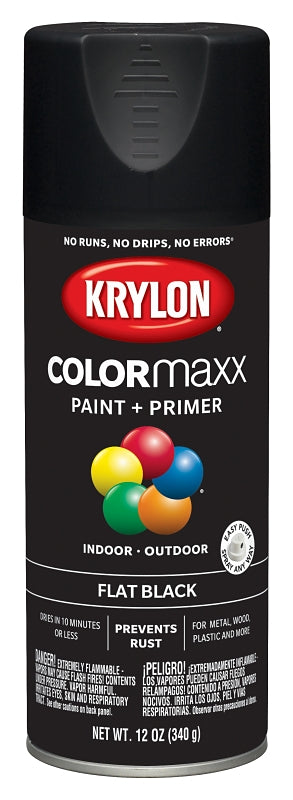 Krylon K05546007 Enamel Spray Paint, 12 oz Can, 25 sq-ft Coverage Area, Solvent Base, Flat, Black