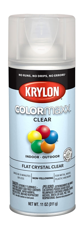 Krylon K05547007 Enamel Spray Paint, 11 oz Can, 25 sq-ft Coverage Area, Solvent Base, Flat, Clear