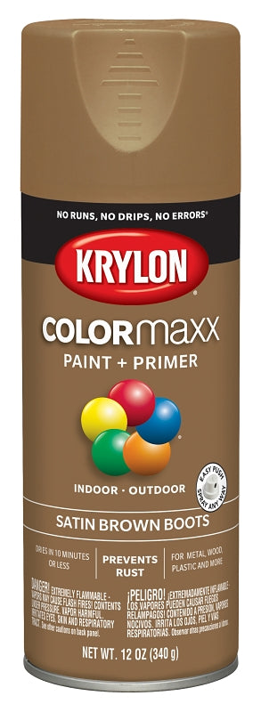 Krylon K05559007 Enamel Spray Paint, 12 oz Can, 25 sq-ft Coverage Area, Acrylic Base, Satin, Brown Boots