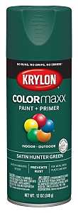 Krylon K05563007 Enamel Spray Paint, 12 oz Can, 25 sq-ft Coverage Area, Acrylic Base, Satin, Hunter Green
