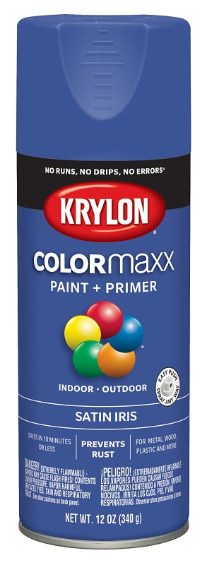 Krylon K05564007 Enamel Spray Paint, 12 oz Can, 25 sq-ft Coverage Area, Acrylic Base, Satin, Iris