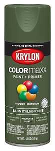 Krylon K05566007 Enamel Spray Paint, 12 oz Can, 25 sq-ft Coverage Area, Acrylic Base, Satin, Italian Olive