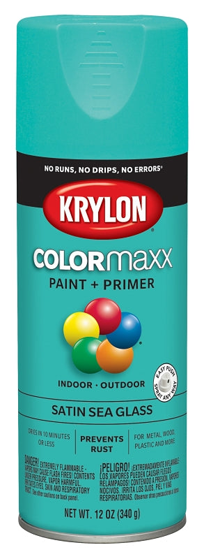 Krylon K05576007 Enamel Spray Paint, 12 oz Can, 25 sq-ft Coverage Area, Acrylic Base, Sea Glass, Exterior, Interior