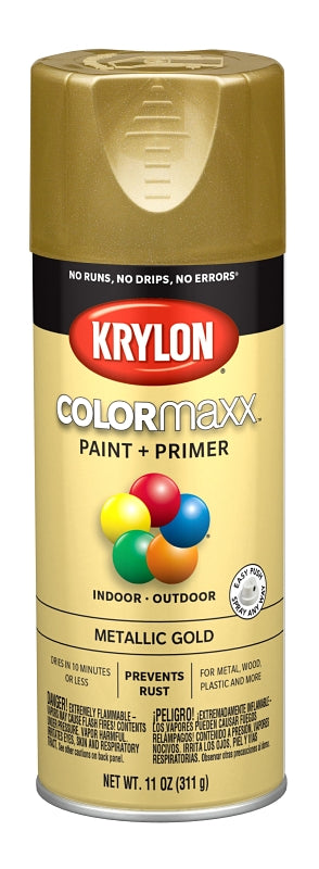 Krylon K05588007 Enamel Spray Paint, 12 oz Can, 25 sq-ft Coverage Area, Solvent Base, Metallic, Gold