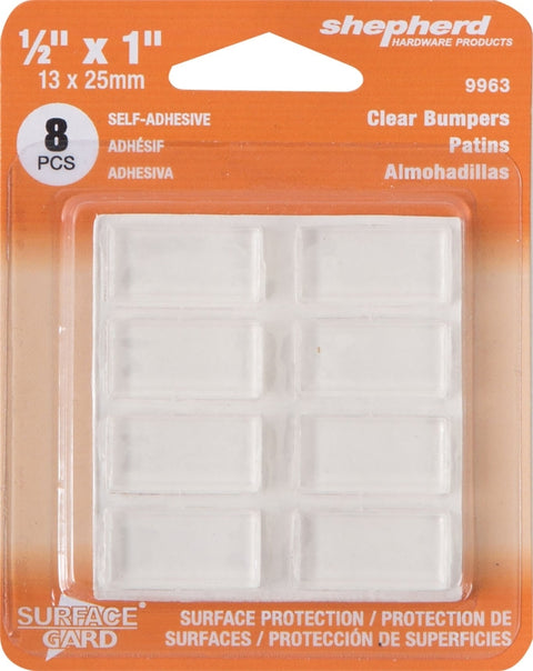 Shepherd Hardware 9963 Bumper Pad, 1/2 x 1 in, Rectangular, Vinyl, Clear