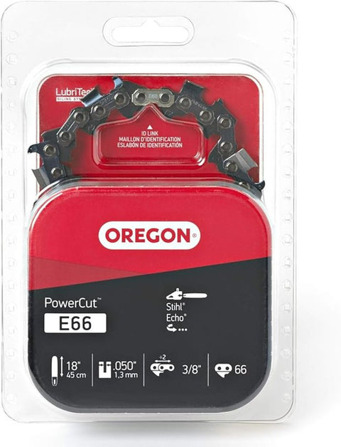 Oregon PowerCut E66 Chainsaw Chain, 18 in L Bar, 0.05 Gauge, 3/8 in TPI/Pitch, 66-Link