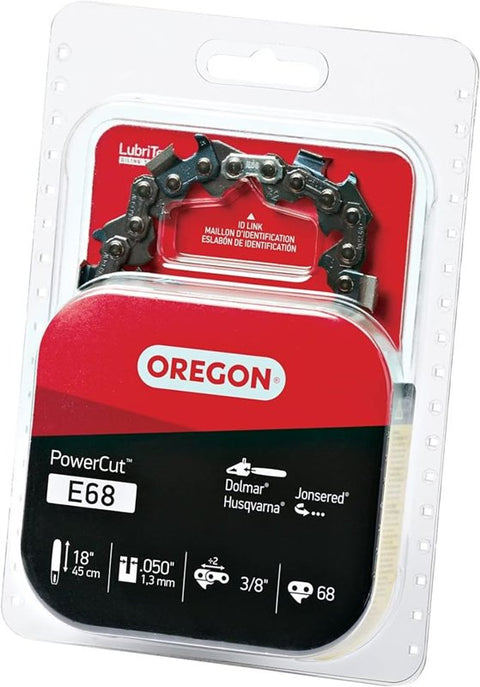 Oregon PowerCut E68 Chainsaw Chain, 18 in L Bar, 0.05 Gauge, 3/8 in TPI/Pitch, 68-Link