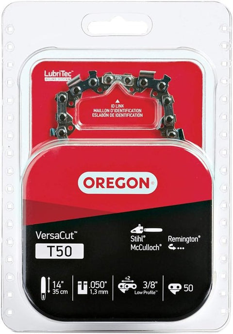 Oregon VersaCut T50 Chainsaw Chain, 14 in L Bar, 0.05 Gauge, 3/8 in TPI/Pitch, 50-Link