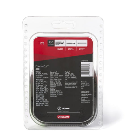 Oregon ControlCut J78 Chainsaw Chain, 21BPX Chain, 20 in L Bar, 0.058 in Gauge, 0.325 in TPI/Pitch, 78-Link