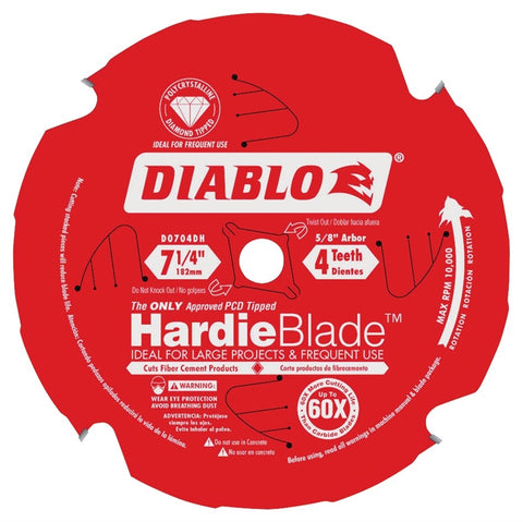 Diablo HardieBlade D0704DH Circular Saw Blade, 7-1/4 in Dia x 0.051 in T, 4 Teeth, 5/8 in Arbor