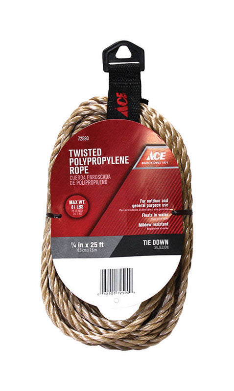 Ace 1/4 in. Dia. x 25 ft. L Twisted Poly Rope Brown
