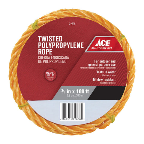 Ace 3/8 in. Dia. x 100 ft. L Twisted Poly Rope Yellow