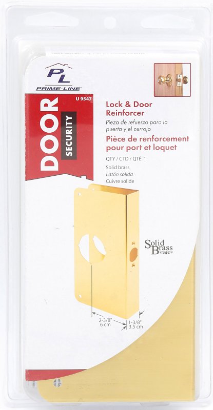 Defender Security U 9547 Lock and Door Reinforcer, 2-3/8 in Backset, 1-3/8 in Thick Door, Brass, Brass, 9 in H