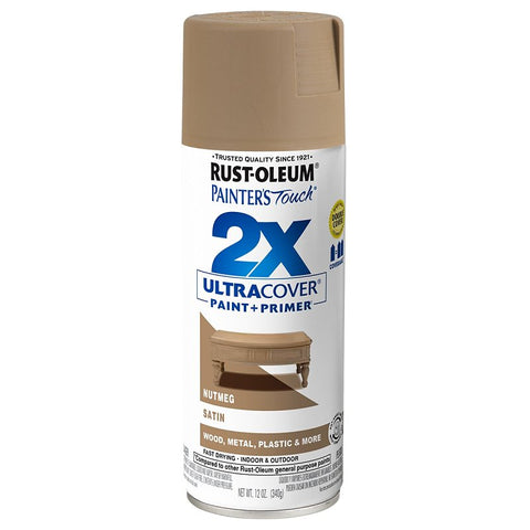Rust-Oleum Painter's Touch 2X Ultra Cover 334076 Spray Paint, Satin, Nutmeg, 12 oz, Aerosol Can