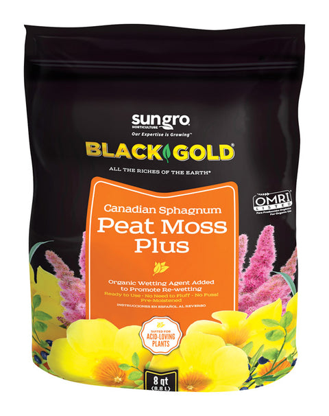 Black Gold Organic Canadian Sphagnum Peat Moss 8 qt, Pack of 8