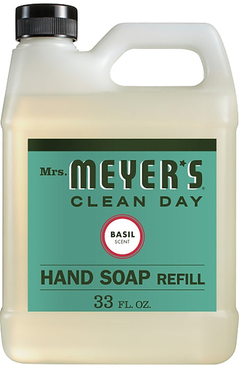 Mrs. Meyer's 14163 Hand Soap Refill, Liquid, Colorless, Basil, 33 oz Jug
