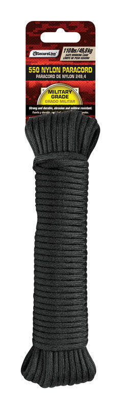SecureLine 5/32 in. Dia. x 50 ft. L Braided Nylon Paracord Black
