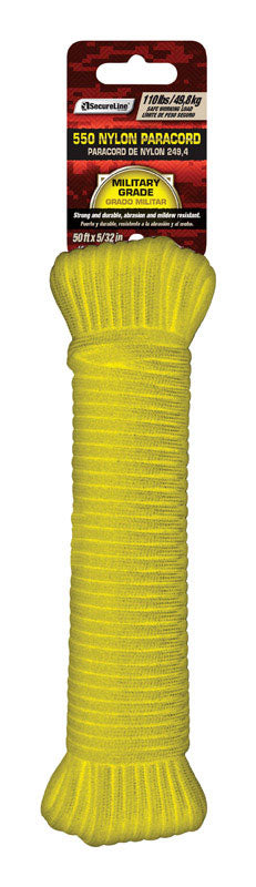 SecureLine 5/32 in. Dia. x 50 ft. L Braided Nylon Paracord Yellow