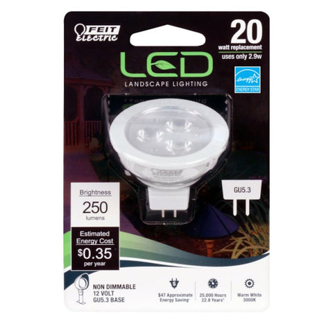 Feit Electric BPLVBAB/830CA LED Bulb, Recessed/Track, MR16 Lamp, 20 W Equivalent, GU5.3 Lamp Base, Clear, Pack of 6