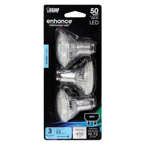 Feit Electric BPMR16GU10500950CA/3 LED Bulb, Recessed/Track, MR16 Lamp, 50 W Equivalent, GU10 Lamp Base, Dimmable, Pack of 6