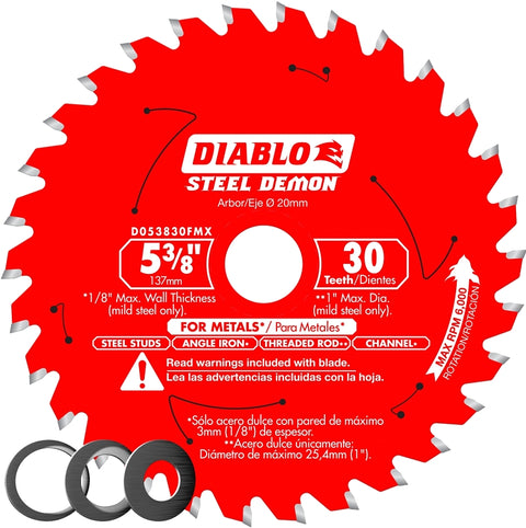 Diablo D053830FMX Saw Blade, 5-3/8 in Dia, 20 mm Arbor, 30-Teeth, Carbide Cutting Edge