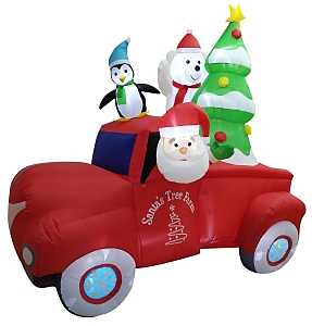 Hometown Holidays 90616 Truck Inflatable, 8 ft H, Green/Red, LED Bulb, Internal Light/Music: Internal Light