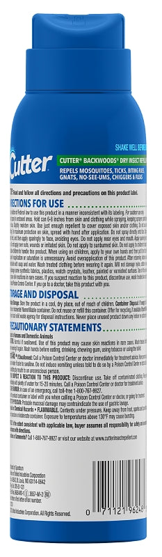 Cutter Backwoods HG-96248 Dry Insect Repellent, Aerosol, DEET, Ethanol, 4 oz Aerosol Can