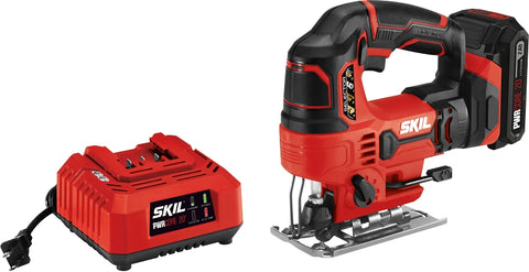 Skil JS820202 Jig Saw Kit, Battery Included, 20 V, 2 Ah, 15/32 to 4-11/16 in Cutting Capacity, 1 in L Stroke