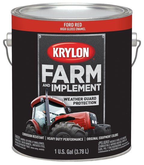 Krylon K01972000 Farm Equipment Paint, High-Gloss Sheen, Ford Red, 1 gal, 50 to 200 sq-ft/gal Coverage Area, Pack of 4