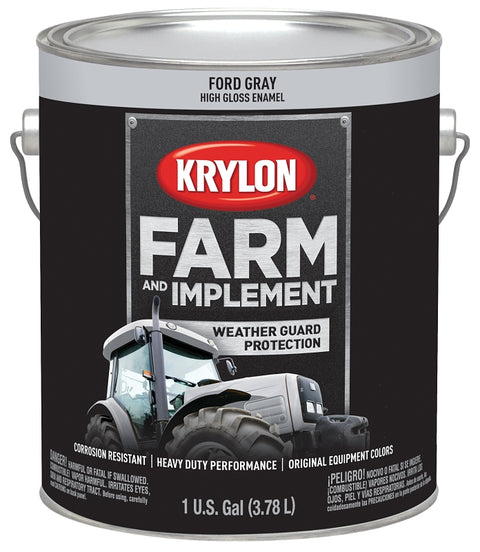 Krylon K01973000 Farm Equipment Paint, High-Gloss Sheen, Ford Gray, 1 gal, 50 to 200 sq-ft/gal Coverage Area, Pack of 4