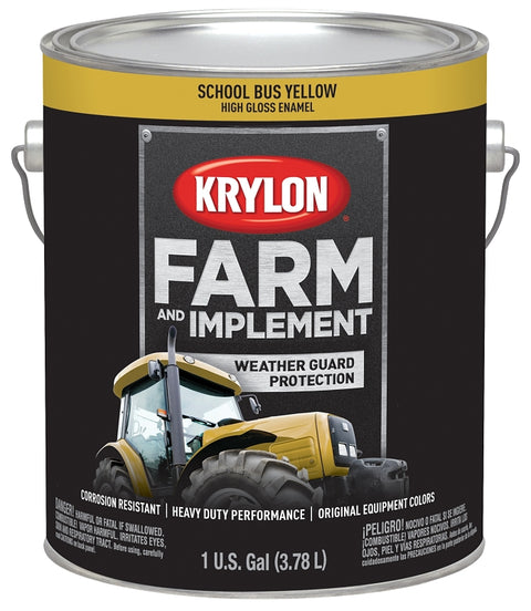 Krylon K01976000 Farm Equipment Paint, High-Gloss Sheen, School Bus Yellow 12, 1 gal, 50 to 200 sq-ft/gal Coverage Area, Pack of 4