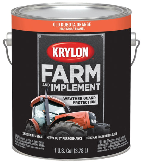 Krylon K01978000 Farm Equipment Paint, High-Gloss Sheen, Old Kubota Orange, 1 gal, 50 to 200 sq-ft/gal Coverage Area, Pack of 4