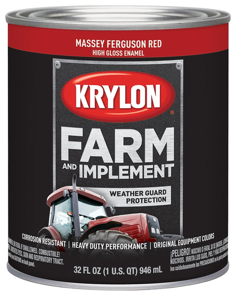 Krylon K02026000 Farm Equipment Paint, High-Gloss Sheen, Massey Ferguson Red, 1 qt, 50 to 200 sq-ft/gal Coverage Area, Pack of 2