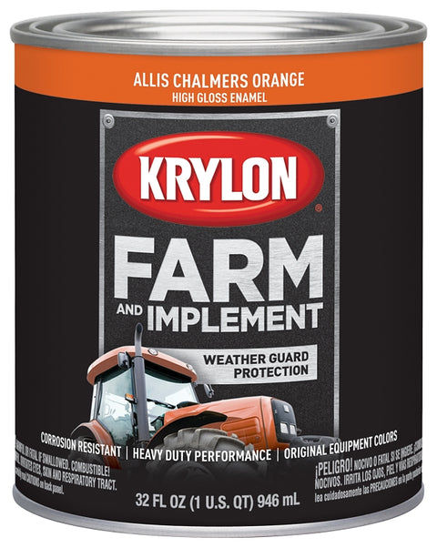 Krylon K02030000 Farm Equipment Paint, High-Gloss Sheen, Allis Chalmers Orange, 1 qt, 50 to 200 sq-ft/gal Coverage Area, Pack of 2