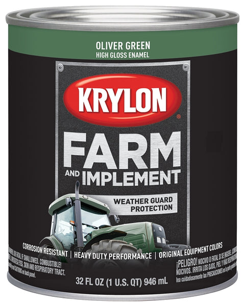 Krylon K02036000 Farm Equipment Paint, High-Gloss Sheen, Oliver Green, 1 qt, 50 to 200 sq-ft/gal Coverage Area, Pack of 2