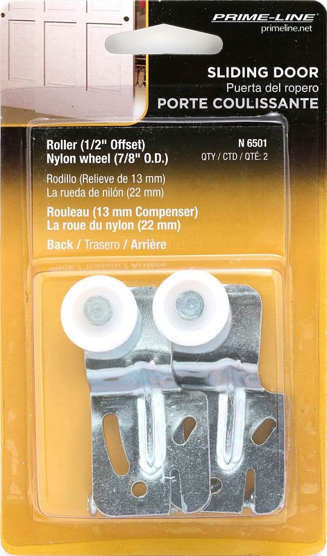 Prime-Line N 6501 Roller Assembly, 2-1/2 in L x 1-3/8 in W Dimensions, 7/8 in Dia Roller, 1/4 in W Roller, Nylon/Steel